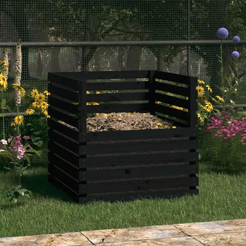 Compostbak met grote inhoud van massief grenenhout - Zwart / 80 x 80 x 78 cm / 1 - Compostbakken