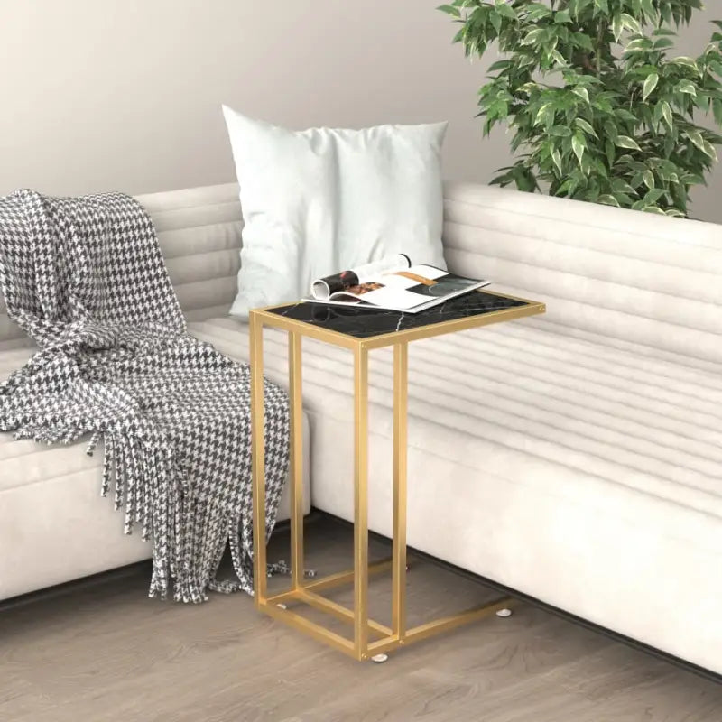Computer bijzettafel met gehard glas voor een trendy uitstraling - Goud en zwartmarmer / 1 - Bijzettafels