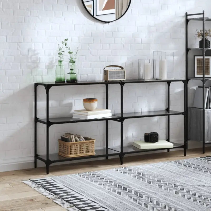 Consoletafel met glazen blad voor stijl en functionaliteit in je kamer - Zwart / 158.5 x 30 x 81 cm / 1 - Consoletafels