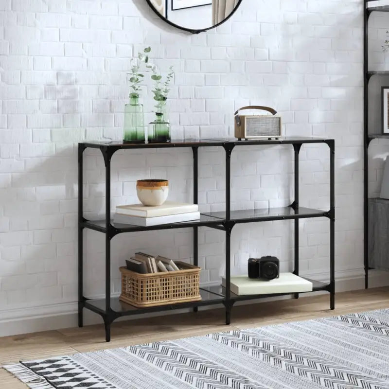 Consoletafel met glazen blad voor stijl en functionaliteit in je kamer - Zwart / 118.5 x 30 x 81 cm / 1 - Consoletafels