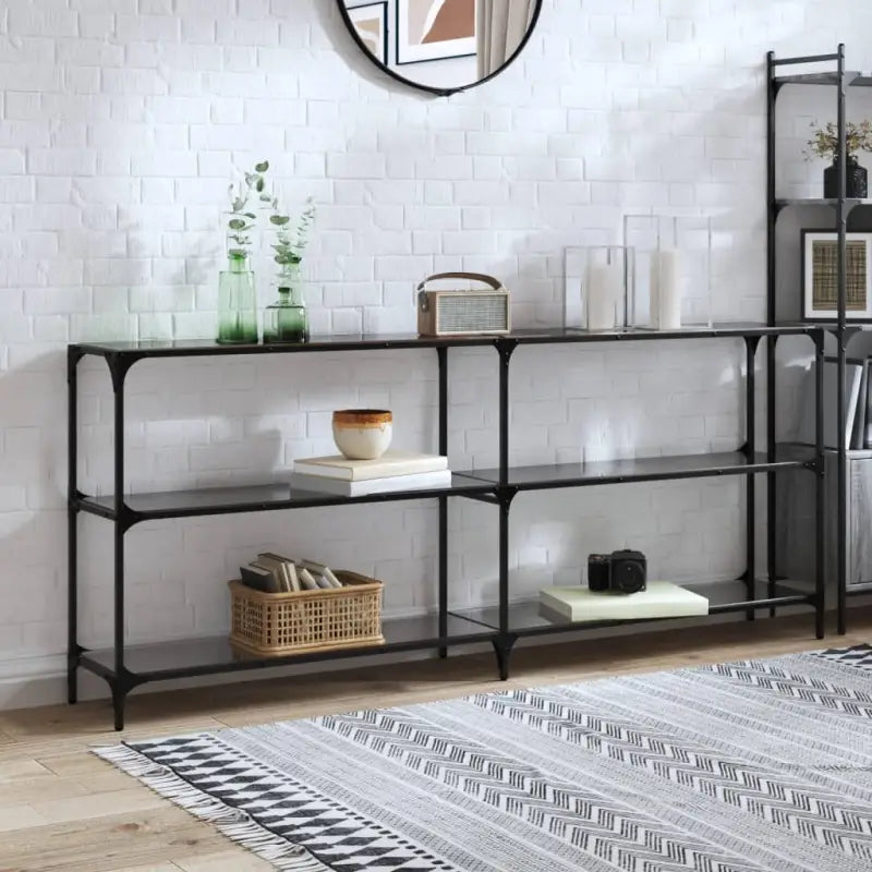 Consoletafel met glazen blad voor stijl en functionaliteit in je kamer - Zwart / 194.5 x 30 x 81 cm / 1 - Consoletafels