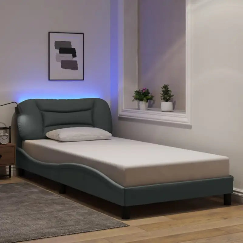Crème bedframe met LED-verlichting en multiplex lattenbodem - Lichtgrijs / 100 x 200 cm - Bedden & bedframes