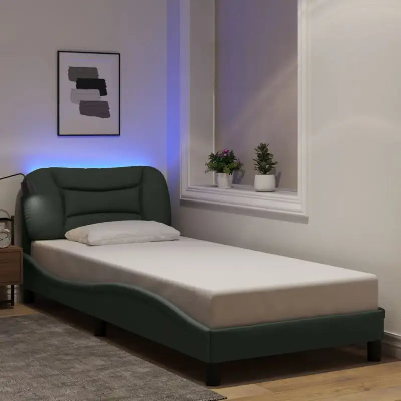 Crème bedframe met LED-verlichting en multiplex lattenbodem - Donkergrijs / 90 x 190 cm - Bedden & bedframes