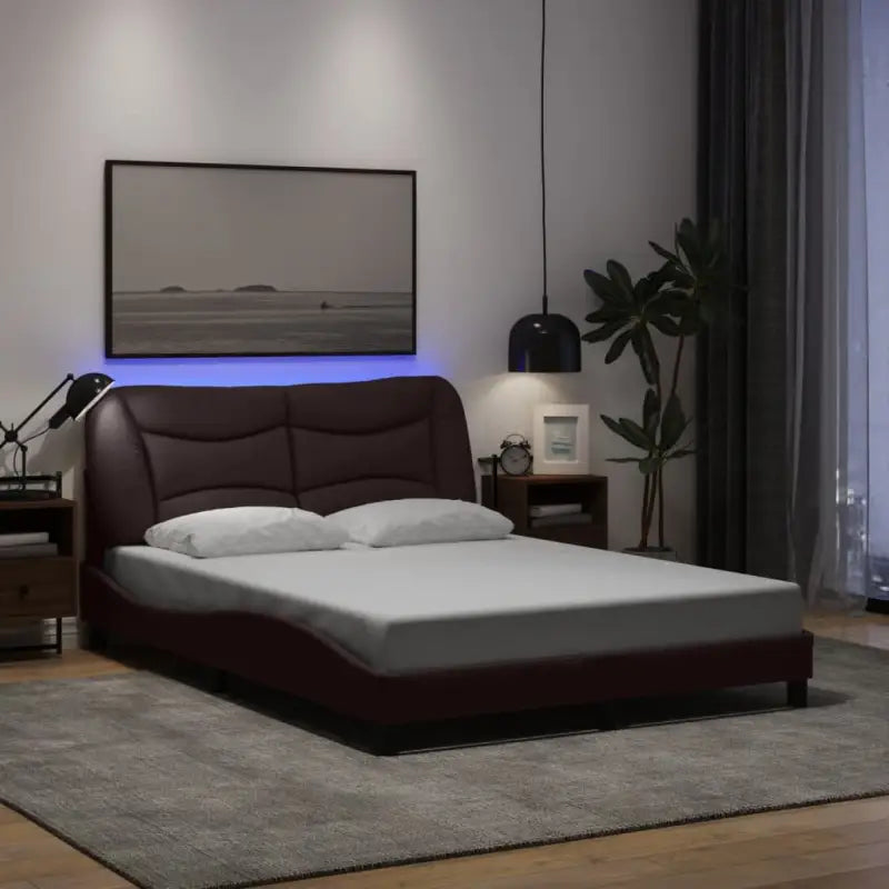 Crème bedframe met LED-verlichting en multiplex lattenbodem - Donkerbruin / 120 x 200 cm - Bedden & bedframes