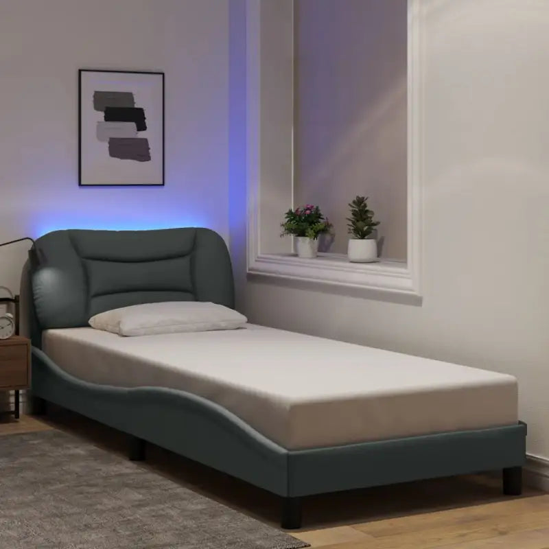 Crème bedframe met LED-verlichting en multiplex lattenbodem - Lichtgrijs / 90 x 200 cm - Bedden & bedframes