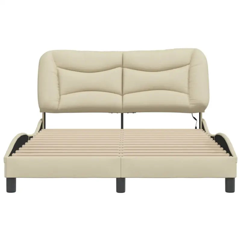 Crème bedframe met LED-verlichting en multiplex lattenbodem - Bedden & bedframes