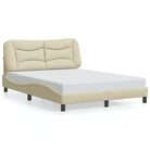 Crème bedframe met LED-verlichting en multiplex lattenbodem - Bedden & bedframes