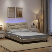 Crème bedframe met LED-verlichting en multiplex lattenbodem - Bedden & bedframes