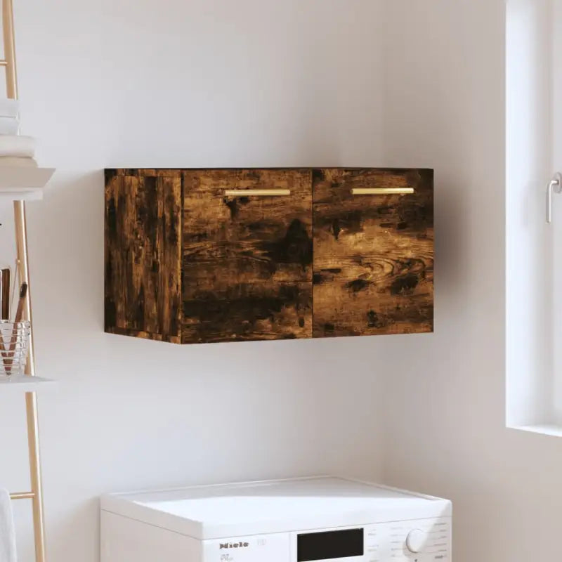 Decoratieve wandkast van bewerkt hout voor interieur en opslag - Gerookt eiken / 60 x 36.5 x 35 cm / 1 - Opbergkasten &