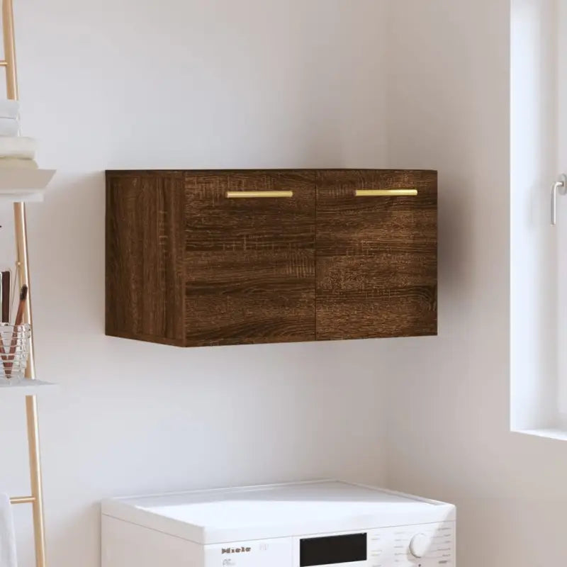 Decoratieve wandkast van bewerkt hout voor interieur en opslag - bruin eikenkleur / 60 x 36.5 x 35 cm / 1