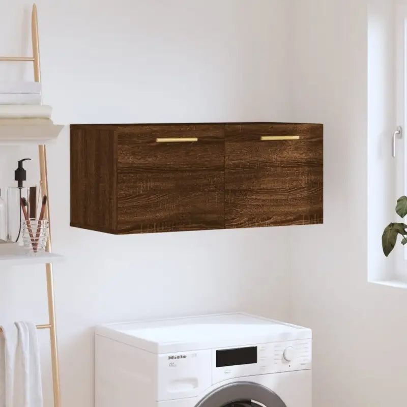 Decoratieve wandkast van bewerkt hout voor interieur en opslag - bruin eikenkleur / 80 x 36.5 x 35 cm / 1