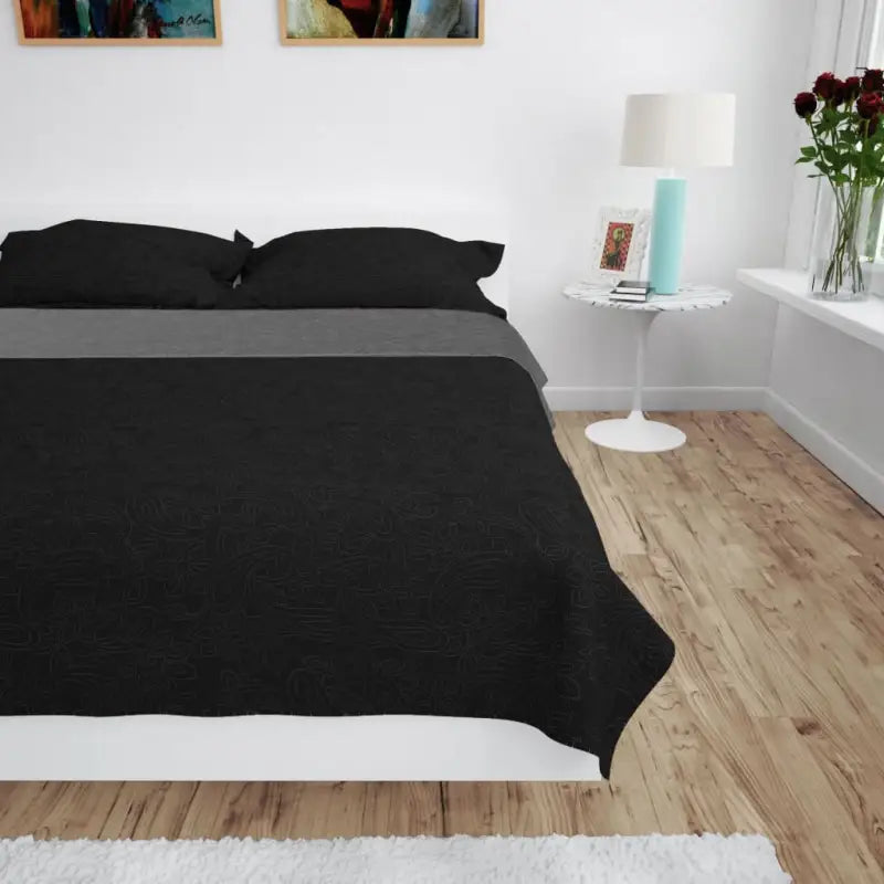 Dekbed met gequilt bloemenontwerp voor warme en decoratieve slaapkamers - Grijs en zwart / 170 x 210 cm / 1 - Dekbedden
