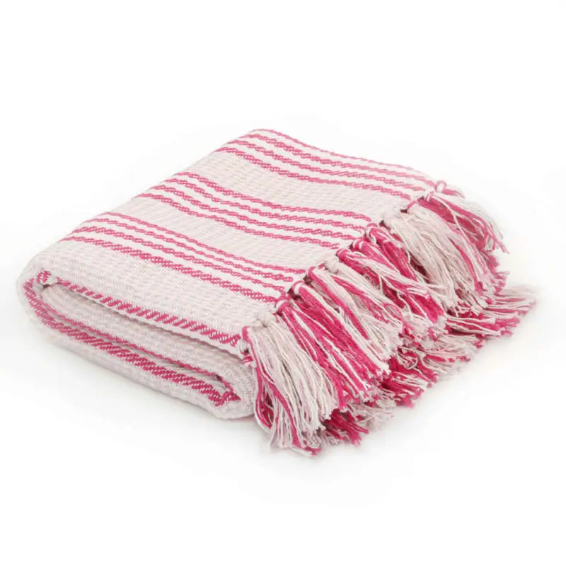 Deken van gerecycled katoen voor een gezellige sfeer in huis - Roze en wit / 160 x 210 cm / 1 - Dekens