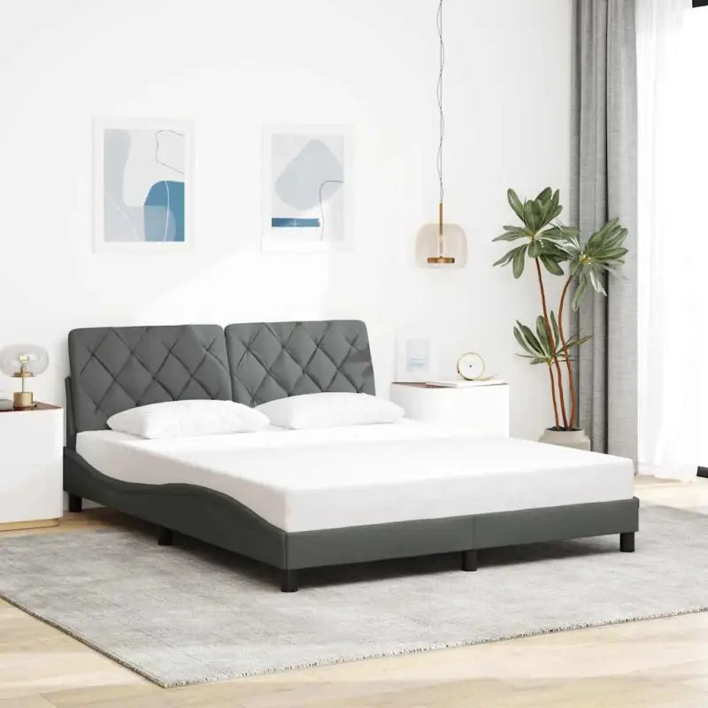 Donkerbruin bedframe met ademend vermogen en comfortabel polyesterstof - Donkergrijs / 160 x 200 cm - Bedden & bedframes