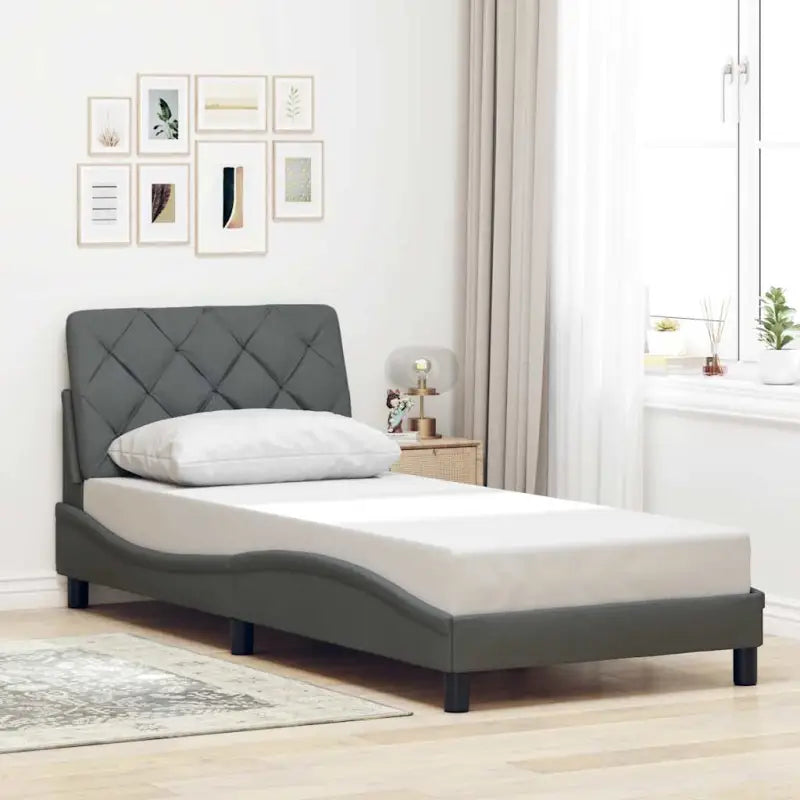 Donkerbruin bedframe met ademend vermogen en comfortabel polyesterstof - Donkergrijs / 90 x 190 cm - Bedden & bedframes