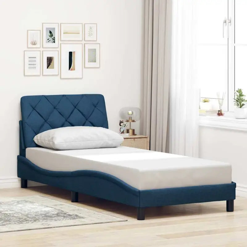 Donkerbruin bedframe met ademend vermogen en comfortabel polyesterstof - Blauw / 90 x 200 cm - Bedden & bedframes