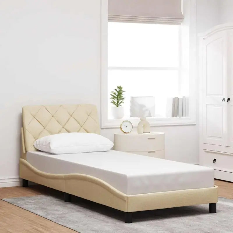 Donkerbruin bedframe met ademend vermogen en comfortabel polyesterstof - Crème / 90 x 190 cm - Bedden & bedframes