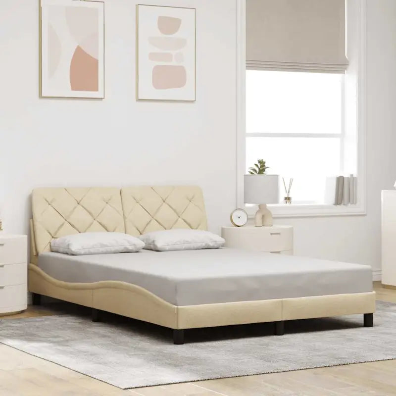 Donkerbruin bedframe met ademend vermogen en comfortabel polyesterstof - Crème / 140 x 200 cm - Bedden & bedframes