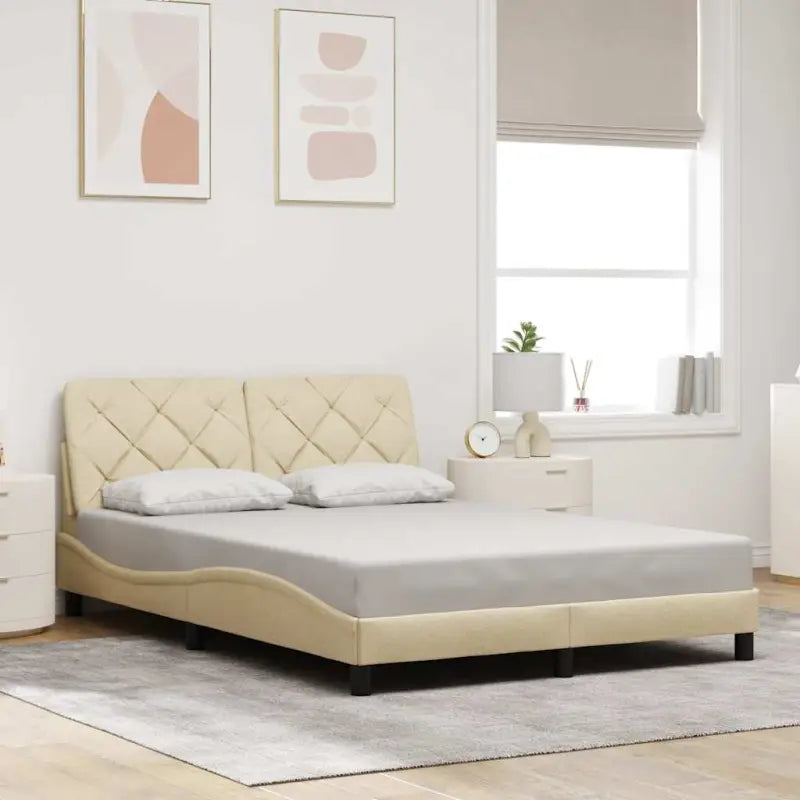 Donkerbruin bedframe met ademend vermogen en comfortabel polyesterstof - Crème / 120 x 200 cm - Bedden & bedframes