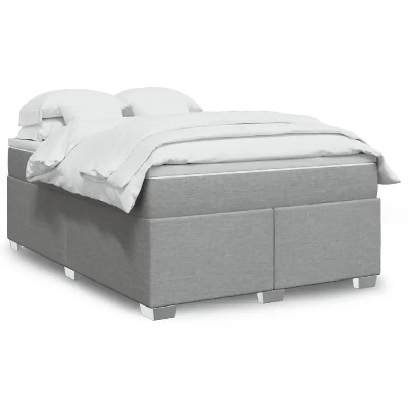 Donkerbruin boxspringbed met ademend vermogen en zachte materiaal vulling - Lichtgrijs / 140 x 190 cm - Bedden &