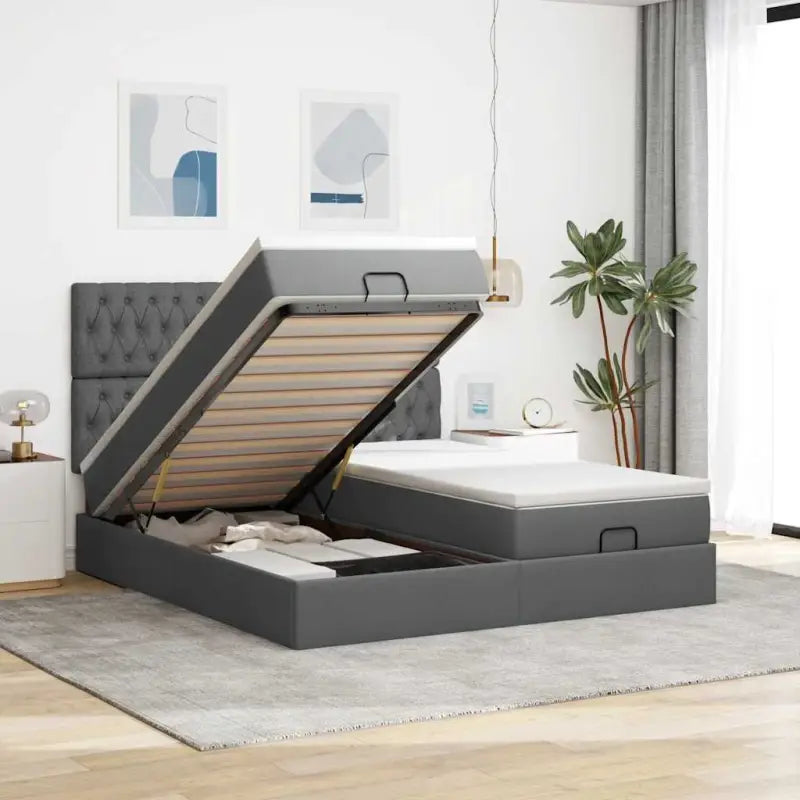 Donkerbruin ottomaans bed met ruime opbergruimte en comfort - Donkergrijs / 180 x 200 cm / Getuft ontwerp - Bedden &