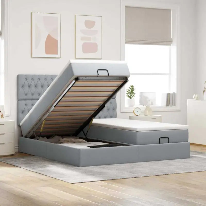 Donkerbruin ottomaans bed met ruime opbergruimte en comfort - Lichtgrijs / 180 x 200 cm / Getuft ontwerp - Bedden &