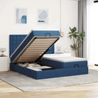 Donkerbruin ottomaans bed met ruime opbergruimte en comfort - Blauw / 200 x 200 cm / knopen - Bedden & bedframes