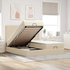 Donkerbruin ottomaans bed met ruime opbergruimte en comfort - Crème / 180 x 200 cm / Effen ontwerp - Bedden & bedframes