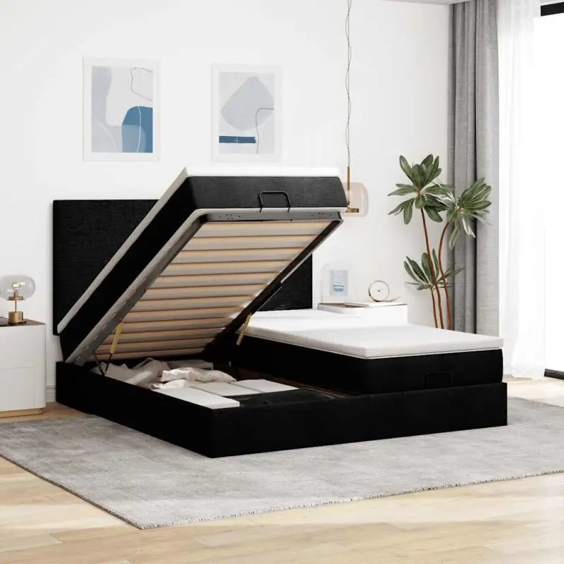 Donkerbruin ottomaans bed met ruime opbergruimte en comfort - Zwart / 160 x 200 cm / Effen ontwerp - Bedden & bedframes