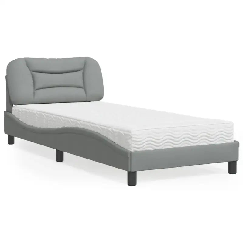 Donkergrijs bed met multiplex lattenbodem en 22d pu-schuim matras - Lichtgrijs / 90 x 190 cm - Bedden & bedframes