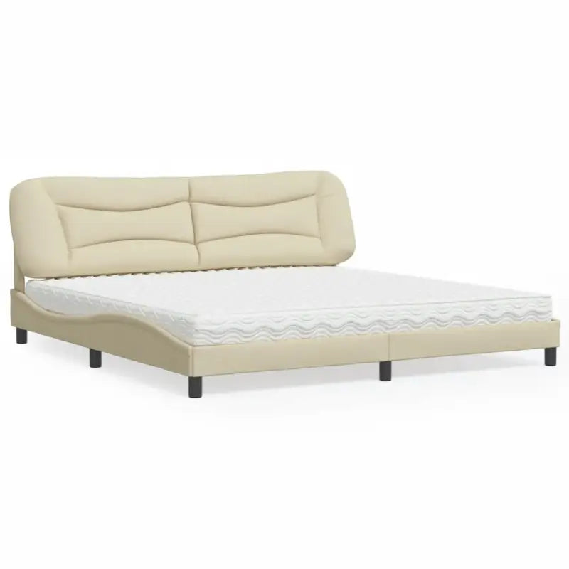 Donkergrijs bed met multiplex lattenbodem en 22d pu-schuim matras - Crème / 200 x 200 cm - Bedden & bedframes