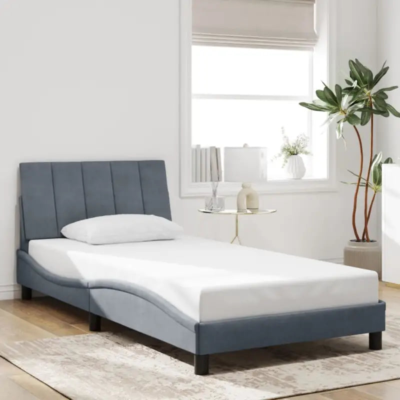 Donkergrijs bedframe met hoofdeinde en multiplex lattenbodem - Donkergrijs / 100 x 200 cm - Bedden & bedframes