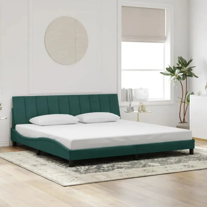 Donkergrijs bedframe met hoofdeinde en multiplex lattenbodem - Donkergroen / 200 x 200 cm - Bedden & bedframes