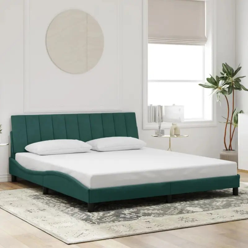 Donkergrijs bedframe met hoofdeinde en multiplex lattenbodem - Donkergroen / 180 x 200 cm - Bedden & bedframes