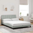 Donkergrijs bedframe met hoofdeinde en multiplex lattenbodem - Lichtgrijs / 140 x 190 cm - Bedden & bedframes