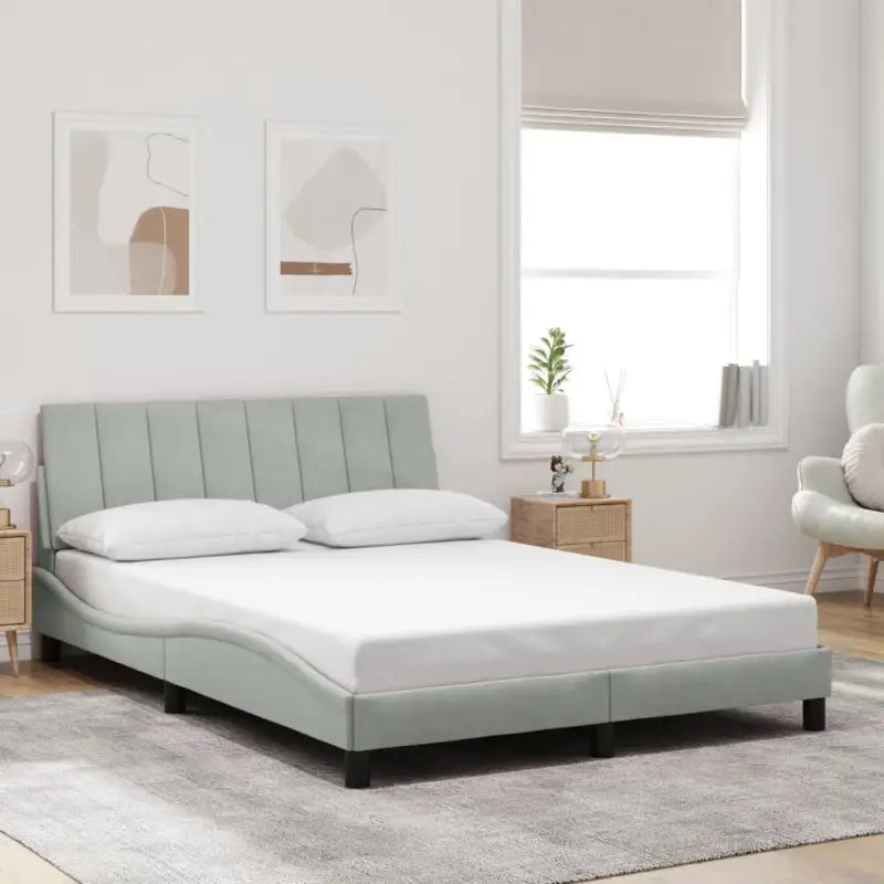 Donkergrijs bedframe met hoofdeinde en multiplex lattenbodem - Lichtgrijs / 140 x 190 cm - Bedden & bedframes
