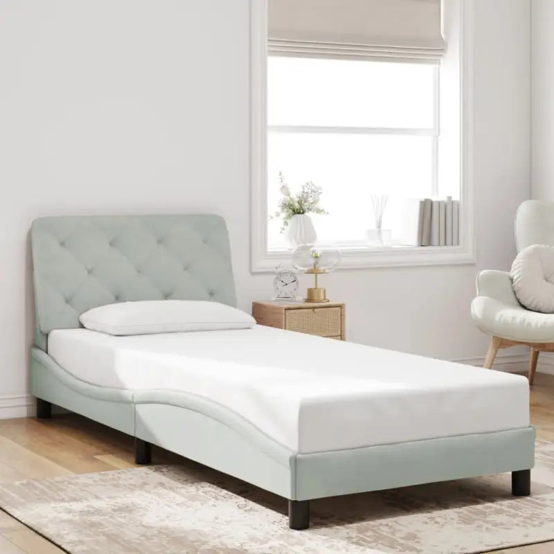 Donkergrijs bedframe met hoofdeinde en multiplex lattenbodem - Lichtgrijs / 80 x 200 cm - Bedden & bedframes