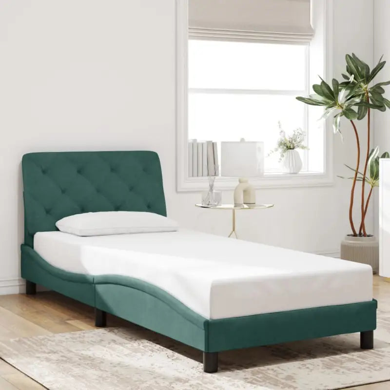 Donkergrijs bedframe met hoofdeinde en multiplex lattenbodem - Donkergroen / 90 x 200 cm - Bedden & bedframes