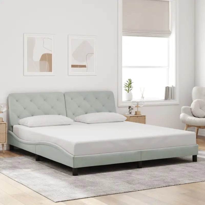 Donkergrijs bedframe met hoofdeinde en multiplex lattenbodem - Lichtgrijs / 180 x 200 cm - Bedden & bedframes