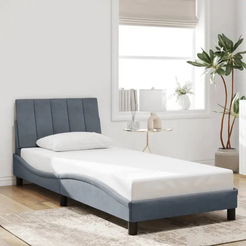 Donkergrijs bedframe met hoofdeinde en multiplex lattenbodem - Donkergrijs / 90 x 200 cm - Bedden & bedframes