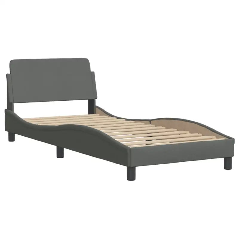 Donkergrijs bedframe met hoofdeinde en multiplex lattenbodem - Bedden & bedframes