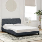 Donkergrijs bedframe met hoofdeinde en multiplex lattenbodem - Bedden & bedframes