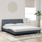 Donkergrijs bedframe met hoofdeinde en multiplex lattenbodem - Bedden & bedframes