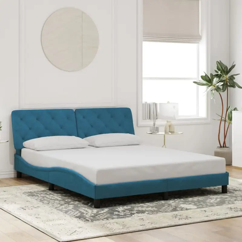 Donkergrijs bedframe met hoofdeinde en multiplex lattenbodem - Blauw / 160 x 200 cm - Bedden & bedframes