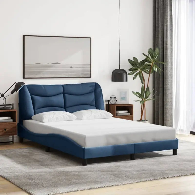 Donkergrijs bedframe met hoofdeinde en multiplex lattenbodem - Blauw / 120 x 200 cm - Bedden & bedframes