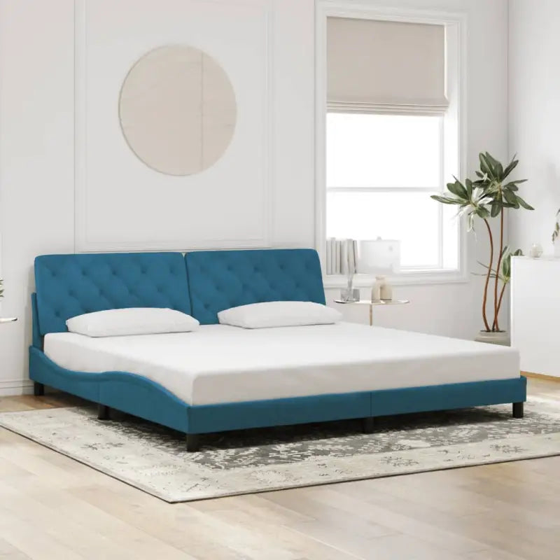 Donkergrijs bedframe met hoofdeinde en multiplex lattenbodem - Blauw / 200 x 200 cm - Bedden & bedframes