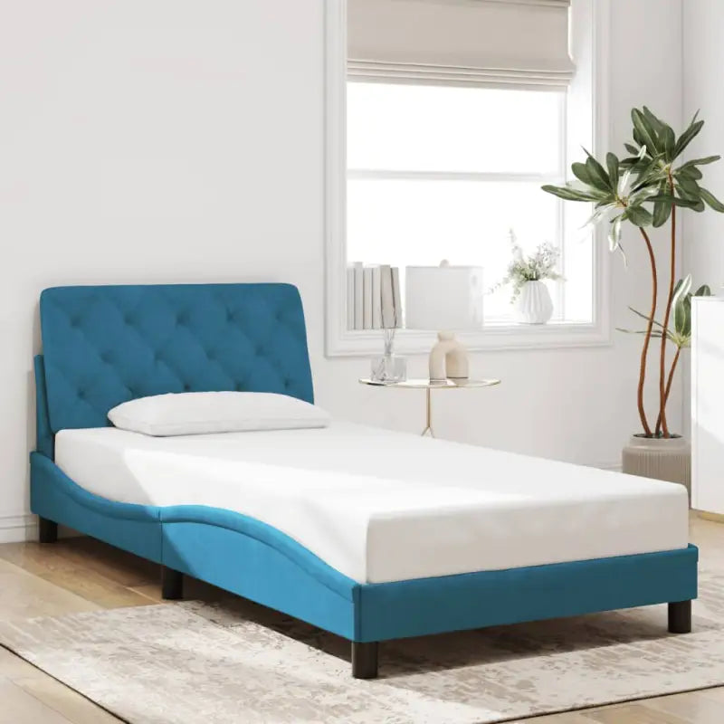 Donkergrijs bedframe met hoofdeinde en multiplex lattenbodem - Blauw / 100 x 200 cm - Bedden & bedframes