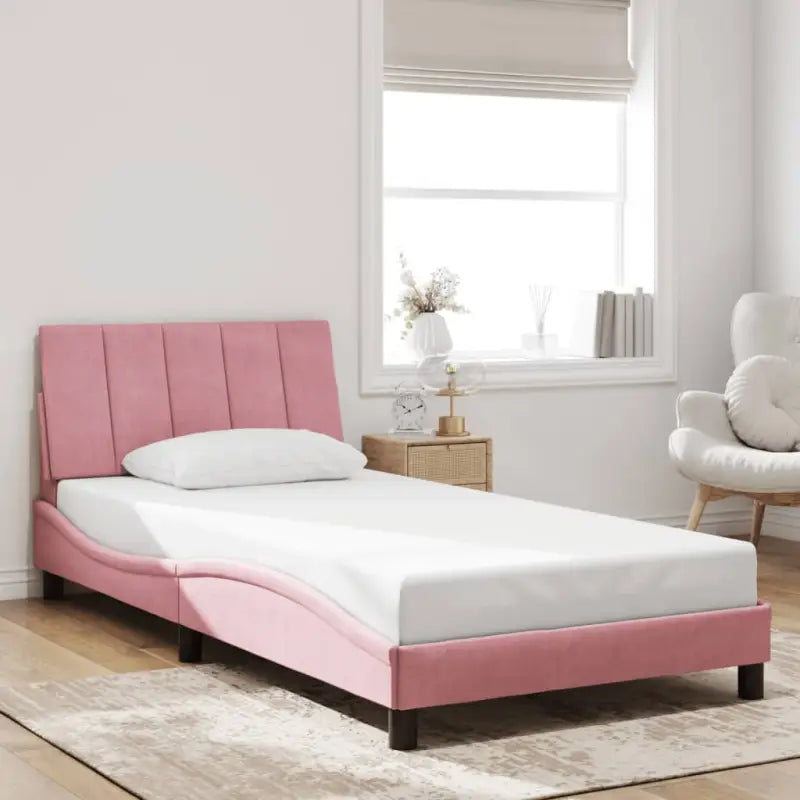 Donkergrijs bedframe met hoofdeinde en multiplex lattenbodem - Roze / 100 x 200 cm - Bedden & bedframes