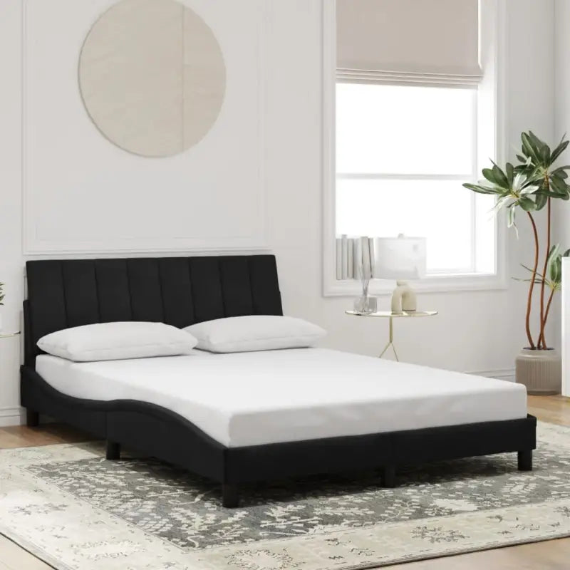 Donkergrijs bedframe met hoofdeinde en multiplex lattenbodem - Zwart / 140 x 200 cm - Bedden & bedframes