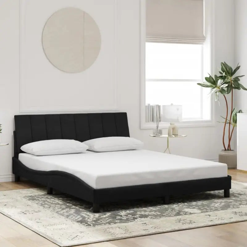 Donkergrijs bedframe met hoofdeinde en multiplex lattenbodem - Zwart / 160 x 200 cm - Bedden & bedframes